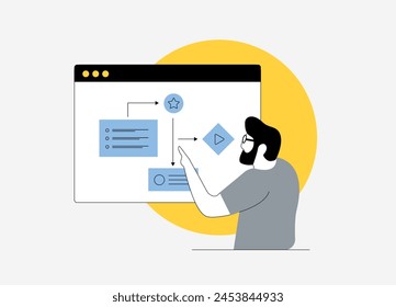 Workflow process illustration. Business process management and workflow automation. Task management with productivity modular software tools. Workflow process outline vector illustration