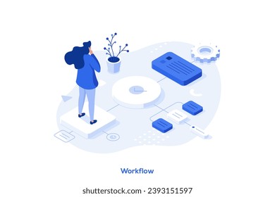 Workflow process isometric concept vector illustration. Design and automation, boost office productivity, business process, cloud-based project management platform software abstract metaphor.