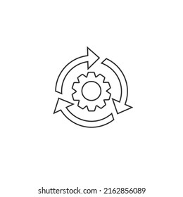 Workflow process line icon in flat style. Gear cog wheel with arrows vector illustration on white isolated background. Workflow business concept sign