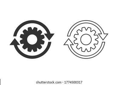 Workflow process line icon set in flat style. Gear cog wheel with arrows vector illustration on white isolated background. Workflow business concept