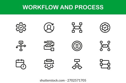 Proceso de flujo de trabajo Conjunto de iconos de línea de Profesional moderno Iconos únicos de vectores mínimos para soluciones de eficiencia empresarial y gestión de tareas