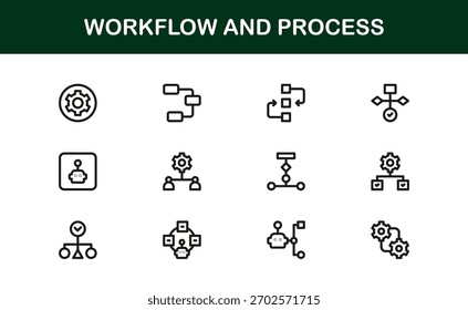 Processo de fluxo de trabalho Moderno Professional Line Icon Set Ícones de vetor mínimos exclusivos para eficiência nos negócios e soluções de gerenciamento de tarefas