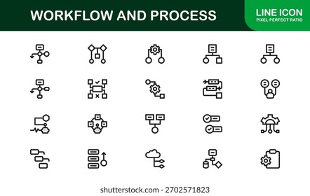 Workflow Process Modern Professional Line Icon Set Unique Minimal Vector Icons for Business Efficiency and Task Management Solutions