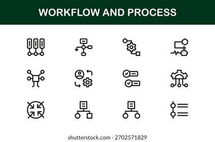 Proceso de flujo de trabajo Conjunto de iconos de línea de Profesional moderno Iconos únicos de vectores mínimos para soluciones de eficiencia empresarial y gestión de tareas
