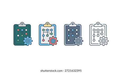 Conjunto de Ícones de Configurações de Área de Transferência do Planejamento de Processo de Fluxo de Trabalho