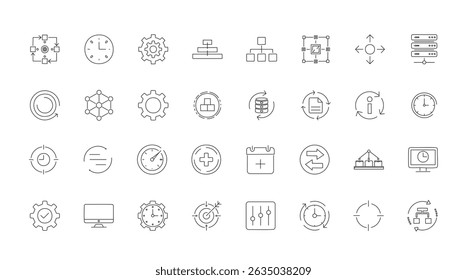 Workflow and Processing Icon Set  Line and Outline Icons for Automation, Productivity, Tasks, and Business Operations
