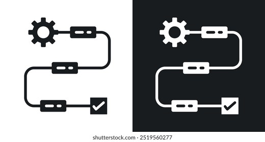 Workflow processline vector icon set in solid and outline style.