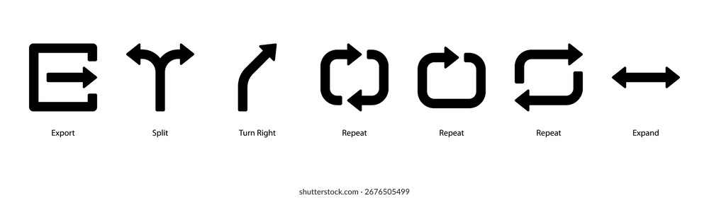 Workflow and Routing web banner vector illustration featuring Export, Split, Turn Right, Repeat, Repeat, Repeat, and Expand, representing workflow, process cycles, and data routing.