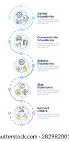 Workflow for setting boundaries infographic design template. Constructive communication skills. Healthy modern relationships. Data visualization 5 options. Process vertical flow chart