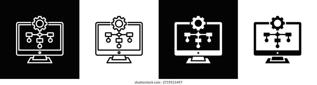 Workflow-Simulation Symbol mit Variatif Schwarz Weiß Minimal Style
