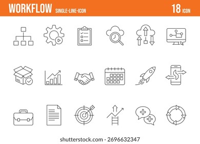 Workflow Single Line Icon Set Business Process Symbols Presentation Design
