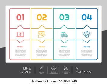 Workflow square infographic vector design with 4 options and line design. option infographic can be used for presentation, annual report, & business purpose.