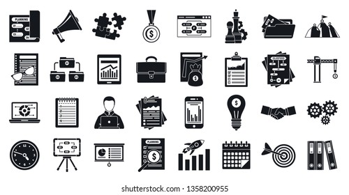 Workflow strategy icons set. Simple set of workflow strategy vector icons for web design on white background