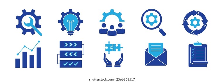 Workflow thin line icon set. Containing hierarchy, mechanism, manager, collaboration, activity, operation, procedure, planning, process, system arrow, productivity, progress, strategy