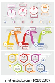 Workflow timeline process infographics banner concept set. Flat illustration of 3 workflow timeline process infographics vector banner horizontal concepts for web