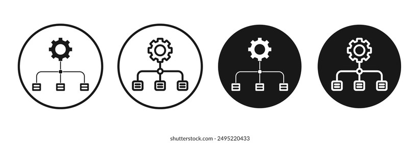 Workflow vector icon set black filled and outlined style.