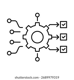 Workflow Weave Icon, AI-driven workflow automation, Process integration, AI system coordination, Intelligent workflow systems, and Automated process flow. Vector illustration.