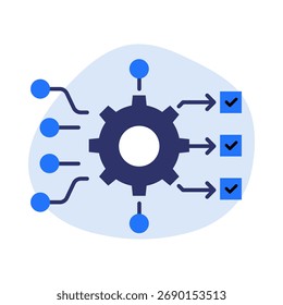Workflow Weave Icon, automação de fluxo de trabalho orientada por IA, integração de processos, sistema de gerenciamento de tarefas, coordenação de sistemas inteligentes e fluxos de trabalho de negócios automatizados. Ilustração vetorial.