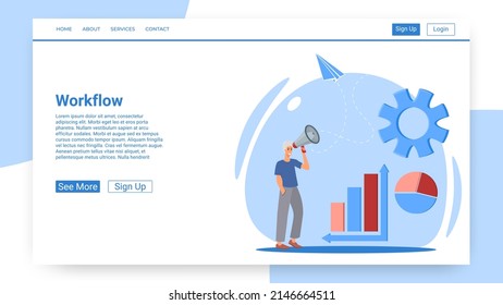 Workflow.A concept describing the functions of employees and the search for new technologies.Vector illustration.
