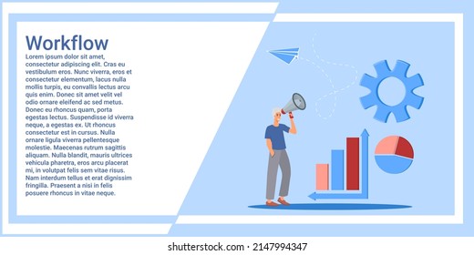 Workflow.Concepto que describe las funciones de los empleados y la búsqueda de nuevas tecnologías.Ilustración vectorial.