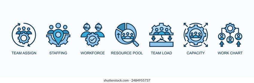 Workforce Allocation Banner Web Icon Vektorillustration Concept with Team Assign, Staffing, Workforce, Resource Pool, Team Load, Capacity, Work Chart