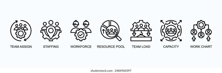 Workforce Allocation Banner Web Icon Vector Illustration Concept With Team Assign, Staffing, Workforce, Resource Pool, Team Load, Capacity, Work Chart