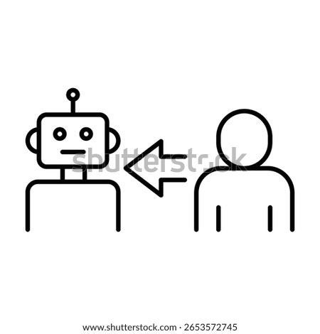 Workforce Automation Icon. Outline Style. Vector. Human Replaced by Robot with Direction Arrow. Labor Shortage Consequence. Job Substitution Symbol. AI Integration and Staff Transitio