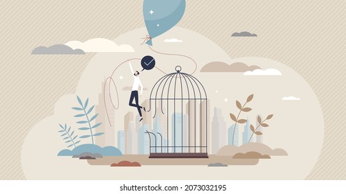 Workforce autonomy or freedom as free work opportunity tiny person concept. Self time management and personal schedules for job vector illustration. Escape from enclosure and reaching high potential.