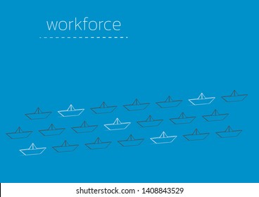 Workforce concept illustration with a folded paper boat.