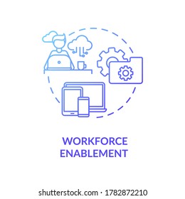 Workforce enablement blue gradient concept icon. Digital workspace for IT department employee. Improve customer satisfaction idea thin line illustration. Vector isolated outline RGB color drawing
