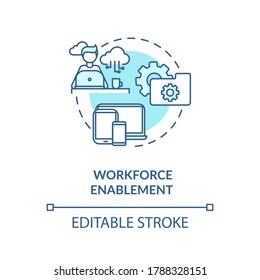 Workforce enablement turquoise concept icon. Digital workspace for IT department. Improve customer satisfaction idea thin line illustration. Vector isolated outline RGB color drawing. Editable stroke