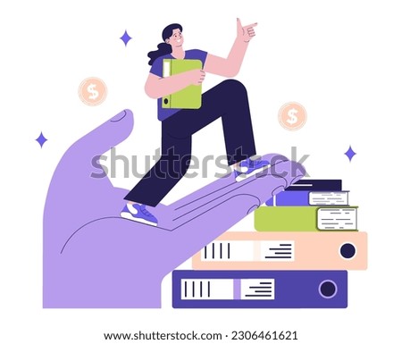 Workforce and human capital development. Implementation of sustainable practises in HR work. Personnel manager help employee in advanced training and professional education. Flat vector illustration