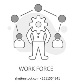 Icono de fuerza de trabajo con trazo editable. Gestión, planificación, desarrollo y optimización de la fuerza de trabajo