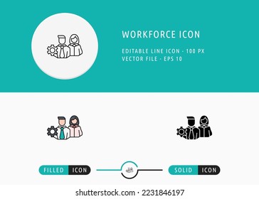 Ilustración vectorial del icono de fuerza laboral. Símbolo profesional de empleado sobre fondo aislado para infografía, diseño web y presentación.
