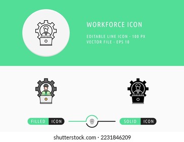Ilustración vectorial del icono de fuerza laboral. Símbolo profesional de empleado sobre fondo aislado para infografía, diseño web y presentación.