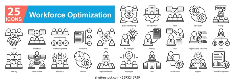 Workforce Optimization Icon Sheet business meeting, infrastructure, team, operation, group, team, workflow, file management, teamwork, idea, hr manager, dialog, skill, organization structure, skills