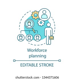 Workforce planning concept icon. Recruiting process idea thin illustration. Employment. Business strategy. Talent acquisition. Source potential hires. Vector isolated outline drawing. Editable stroke