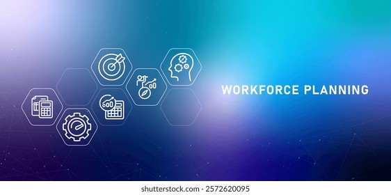 Workforce planning employee placement allocation allocation gradient header job optimization strategy management design with icon concept