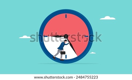 working 9 to 5 concept illustration, office work routine by working everyday, burnout or work life balance, overwork every day, businessmen employee who are tired of working beyond 9 to 5 work hours