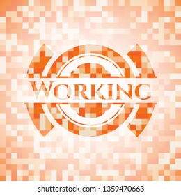 Working abstract orange mosaic emblem with background