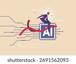 Working with AI artificial intelligence, technology helping or support success work concept, businessman working with AI to improve work efficiency and achieve goals