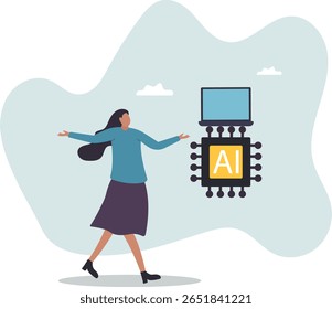 Trabalhando com inteligência artificial AI, tecnologia ajudando ou apoiar o trabalho de sucesso, AI prontamente engenheiro ou robô assistência.conceito pessoas.