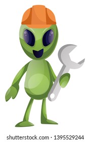Working alien, illustration, vector on white background.