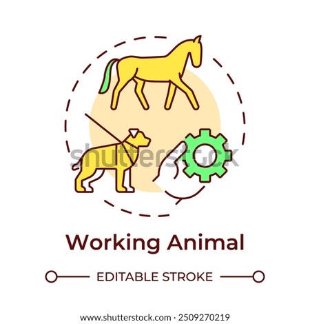 Working animal multi color concept icon. Farming, labor. Livestock, horticulture. Round shape line illustration. Abstract idea. Graphic design. Easy to use in infographic, presentation