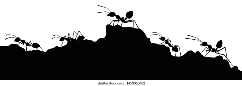 Working ants on the ground silhouette vector, Teamwork concept