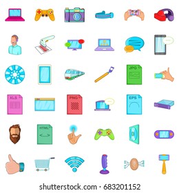 Working app icons set. Cartoon style of 36 working app vector icons for web isolated on white background