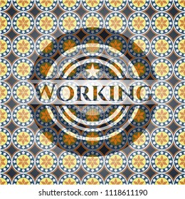 Working arabic badge. Arabesque decoration.
