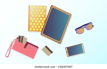 Working area  A layout to create your own style of a modern creative office on your desktop. Vector flat design