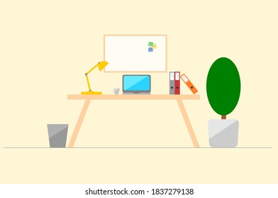 Working area room vector yellow theme. Flat design. No stroke.