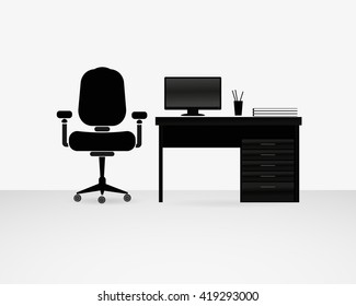 Working armchair with table and computer. 